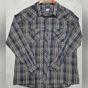 Wrangler Shirt Men's Western Pearl Snap Plaid Cowboy Western Brushpopper 3XL